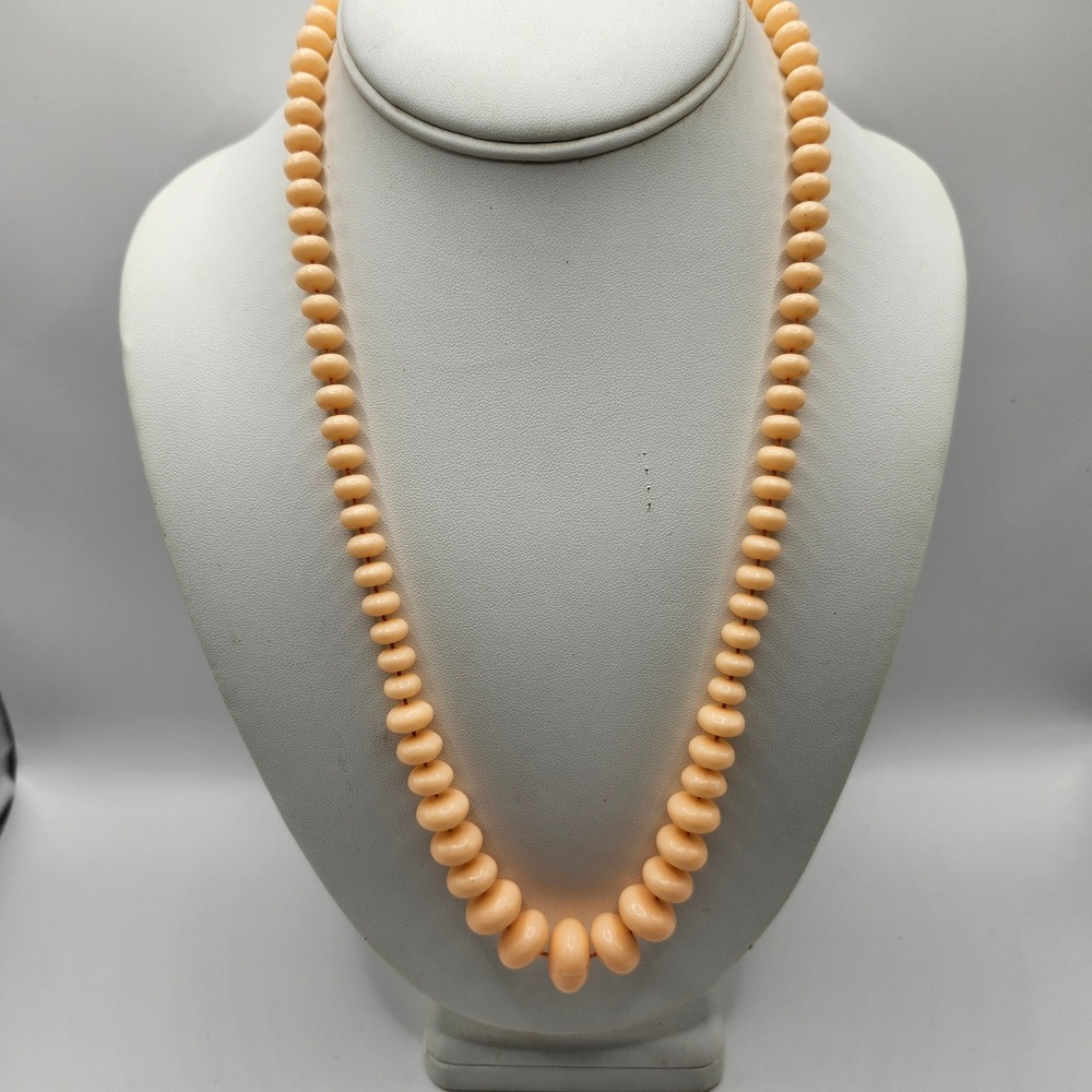 Vintage Peach Coral Celluloid Graduated Rondelle Bead Strand Necklace Gold Tone